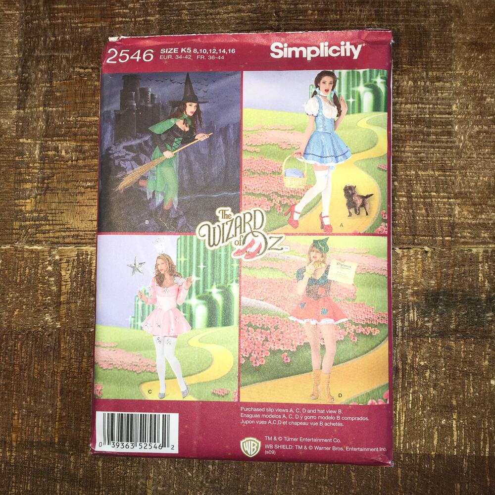 Simplicity Sewing Pattern 2546 Sexy Costume Wizard Oz Dorothy Wicked 8-16 UNCUT